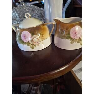Vintage Hand Painted Creamer and Lidded Sugar Bowl Made in Bavarian Germany..